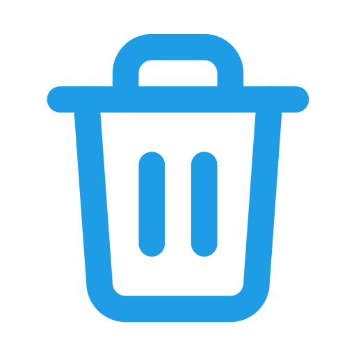 Blue trash can icon representing waste management and cleaning services.